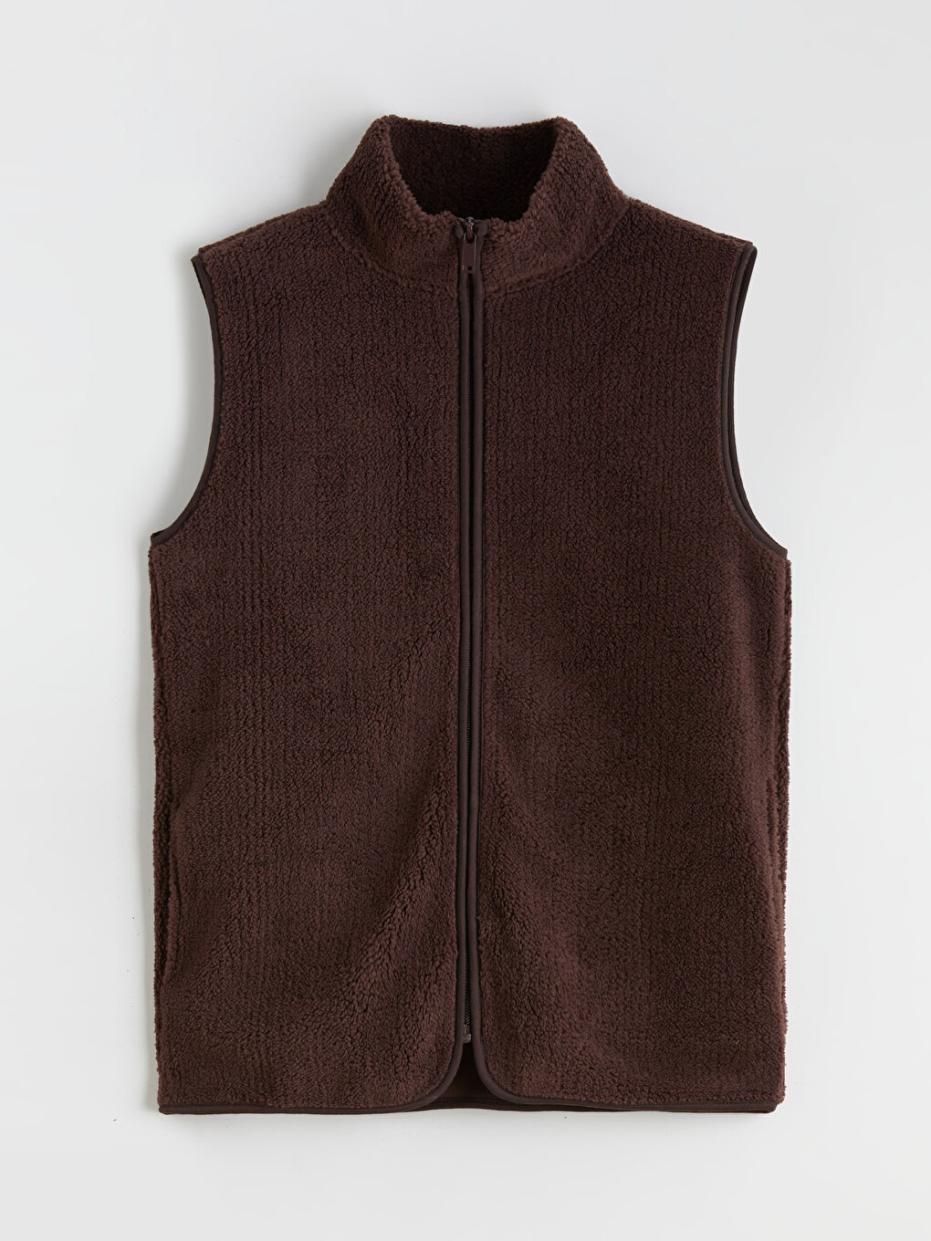 Kahverengi Dik Yaka Kadın Polar Yelek-4