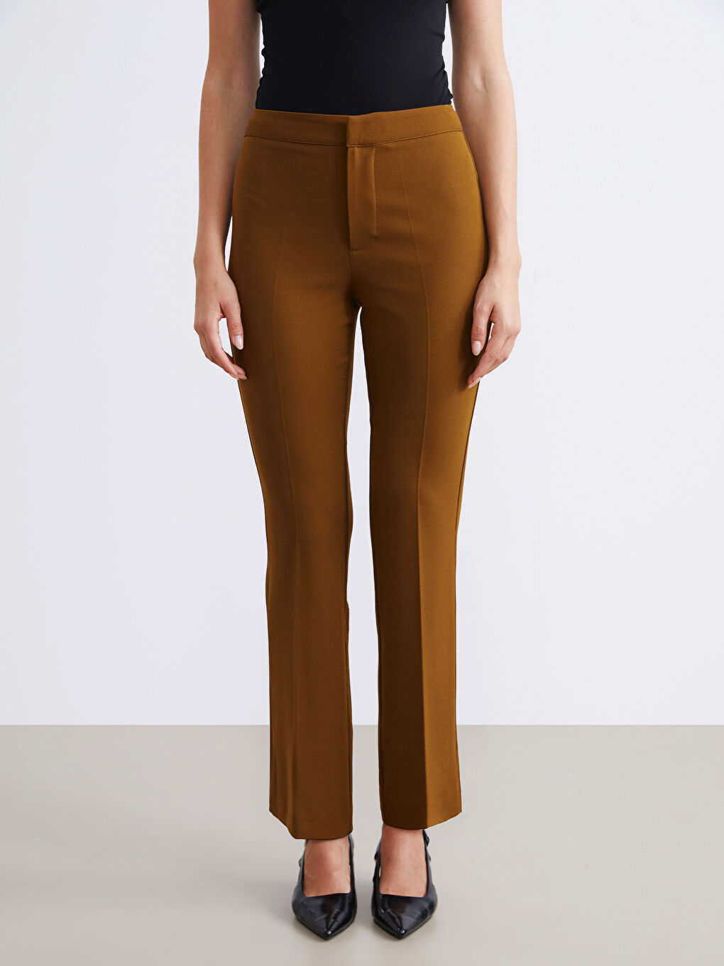 Yeşil Dar Fit İspanyol Paça Kadın Pantolon-1