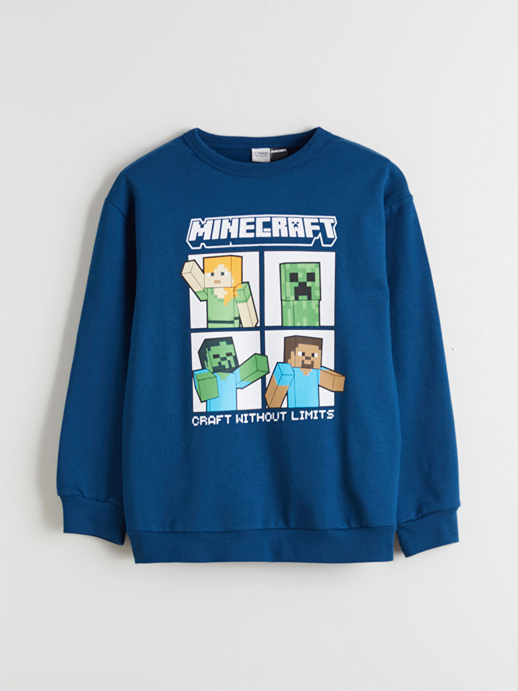 Petrol Bisiklet Yaka Minecraft Baskılı Erkek Çocuk Sweatshirt-2
