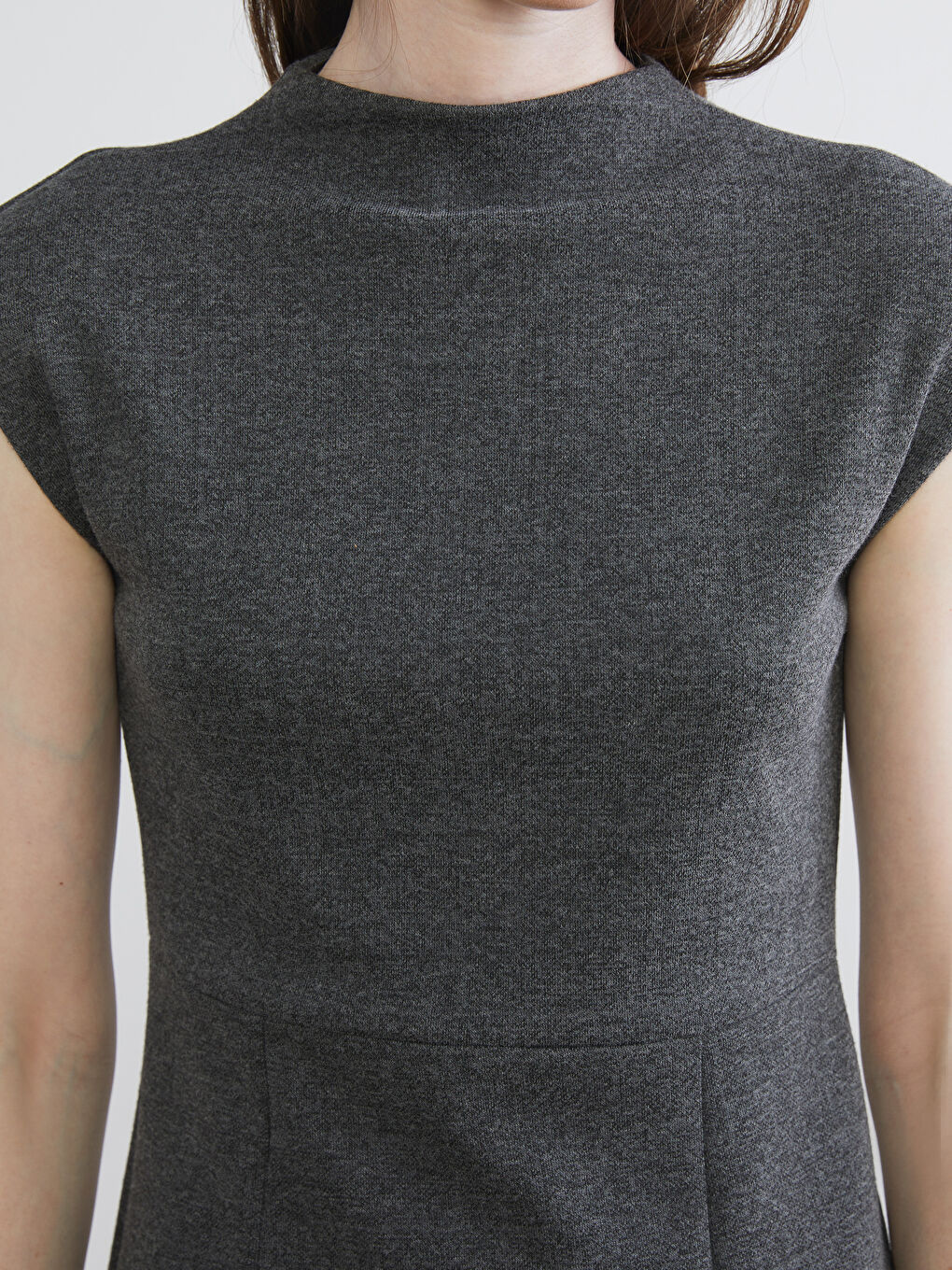 Antrasit Bisiklet Yaka Beli Kemerli A Kesim Elbise-4