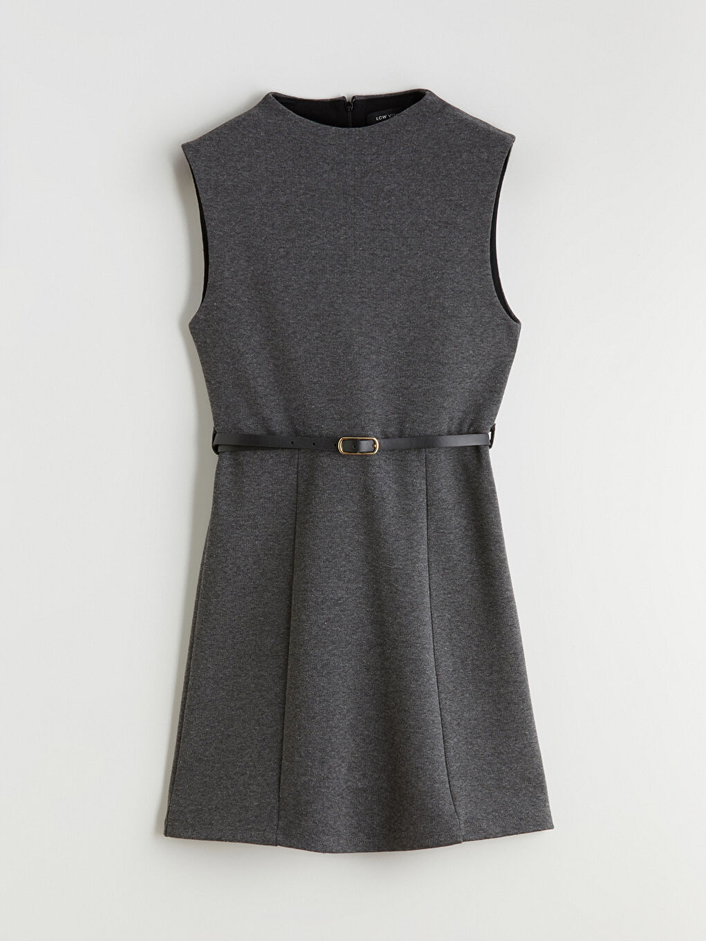 Antrasit Bisiklet Yaka Beli Kemerli A Kesim Elbise-7