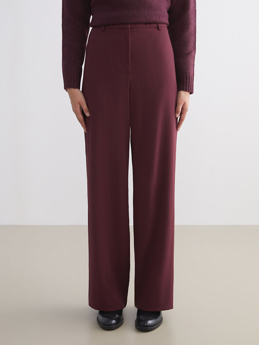 Mor Standart Fit Geniş Paça Kadın Pantolon-1