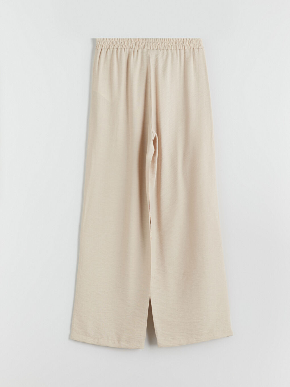 Bej Beli Lastikli Geniş Paça Kadın Pantolon-5