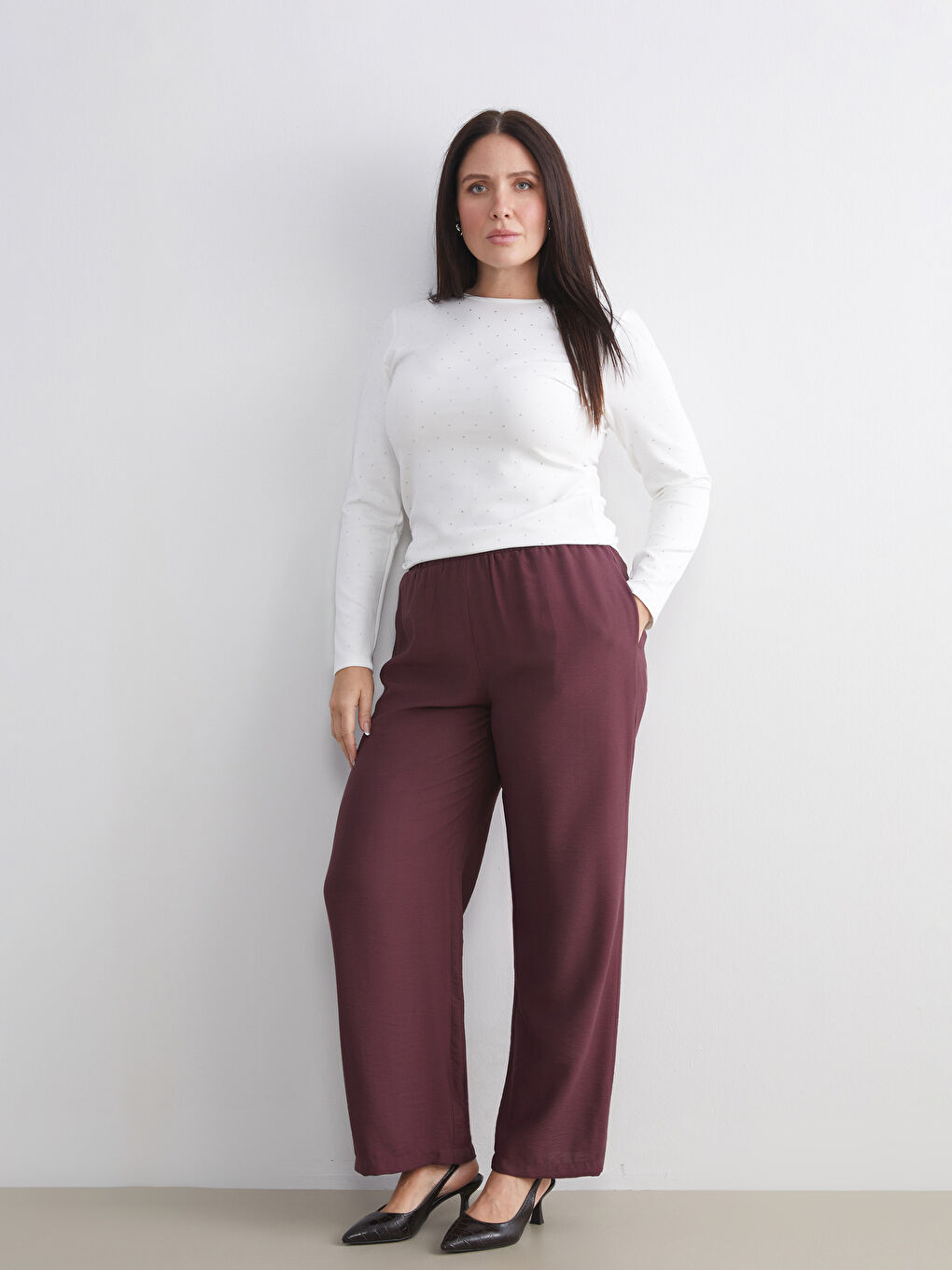 Elastic Waist Wide Leg Women's Trousers-1