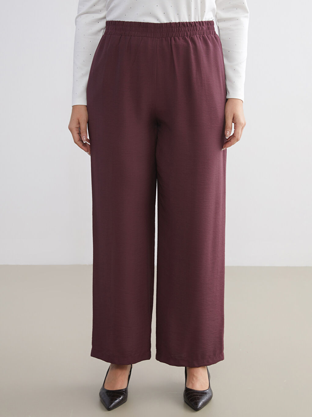 Elastic Waist Wide Leg Women's Trousers-5