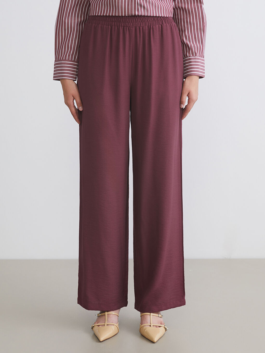 Elastic Waist Wide Leg Women's Trousers-1