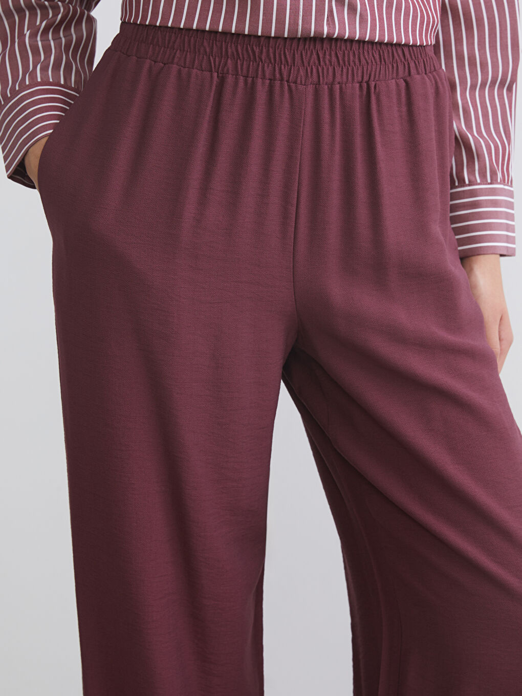 Elastic Waist Wide Leg Women's Trousers-2