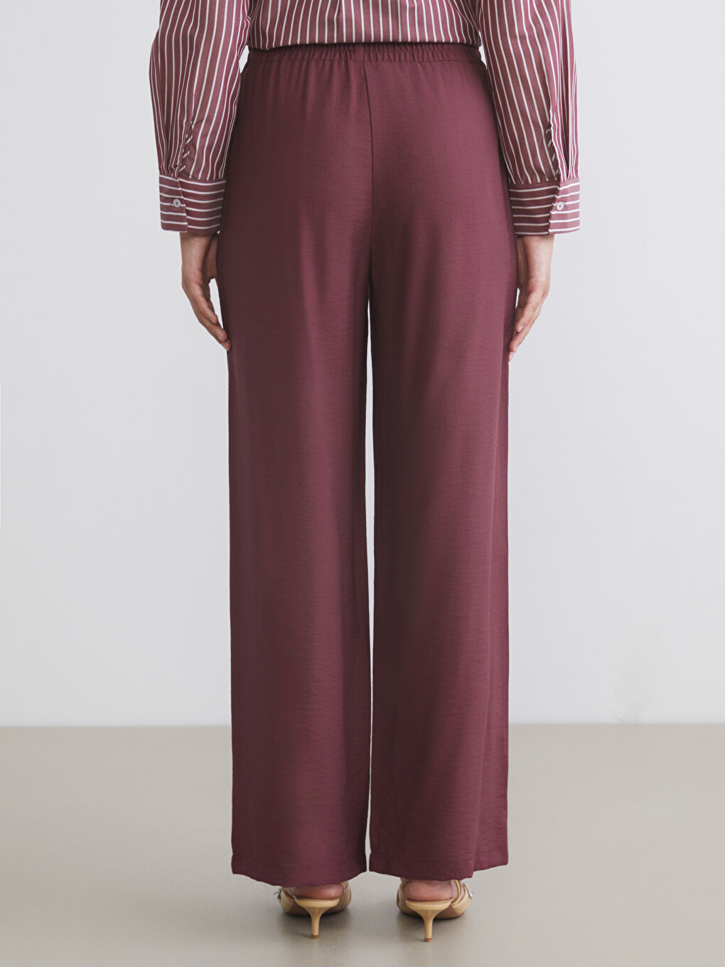 Elastic Waist Wide Leg Women's Trousers-3