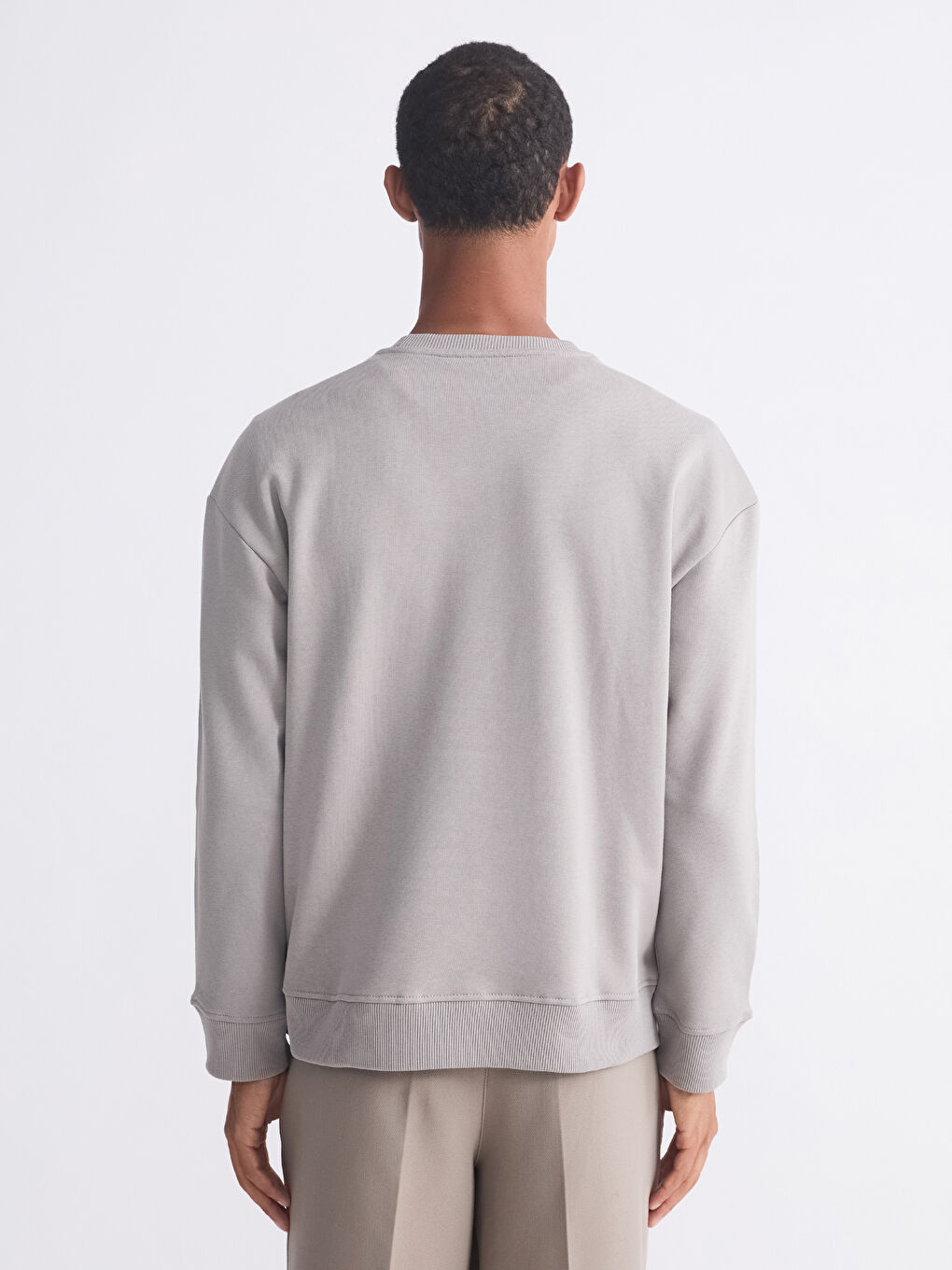 Gri Bisiklet Yaka Erkek Kalın Sweatshirt-3