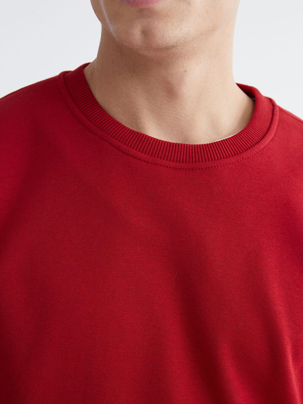 Kırmızı Bisiklet Yaka Erkek Kalın Sweatshirt-2