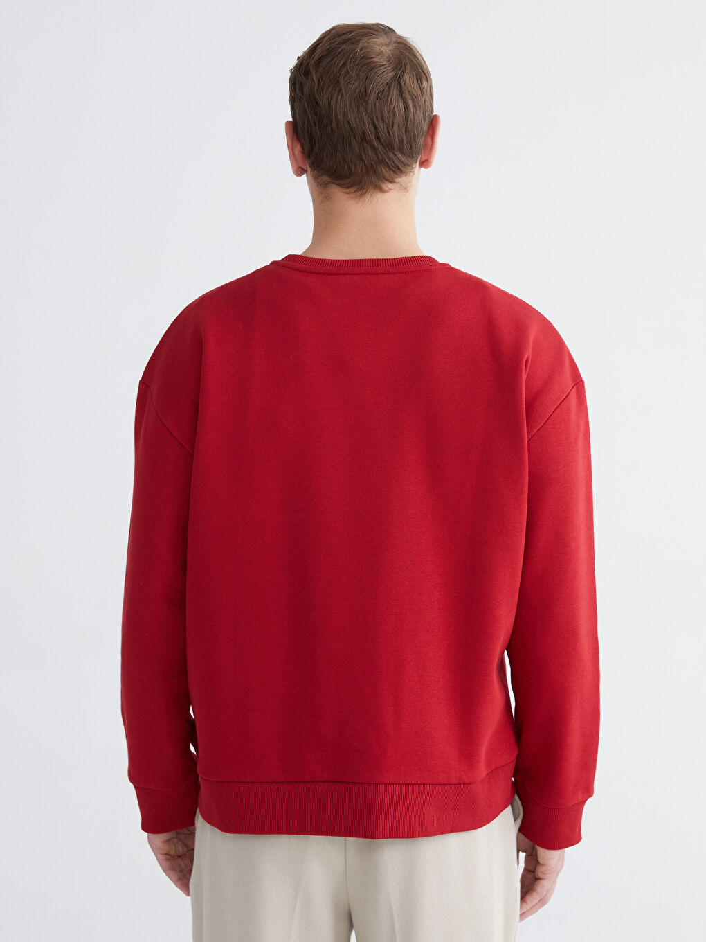 Kırmızı Bisiklet Yaka Erkek Kalın Sweatshirt-3