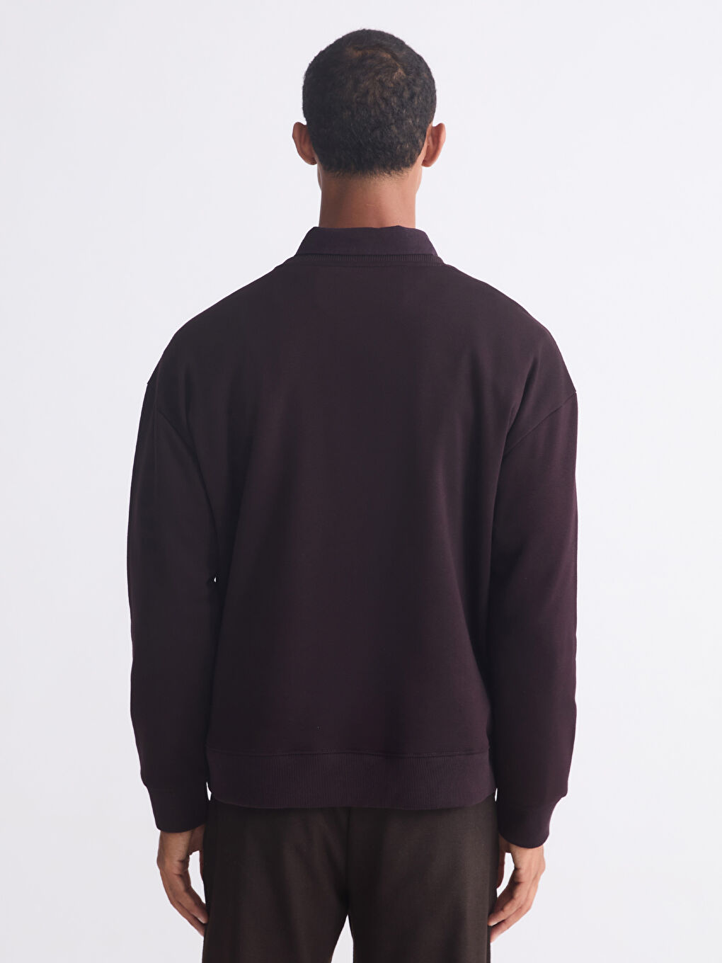 Kahverengi Bisiklet Yaka Erkek Kalın Sweatshirt-3