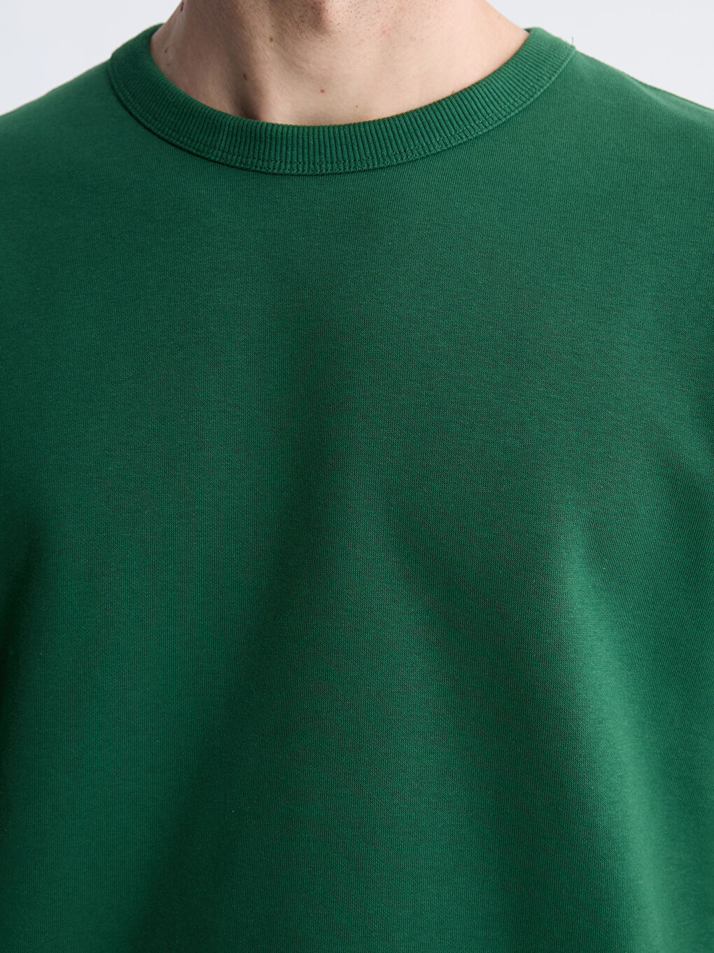 Yeşil Bisiklet Yaka Erkek Kalın Sweatshirt-2