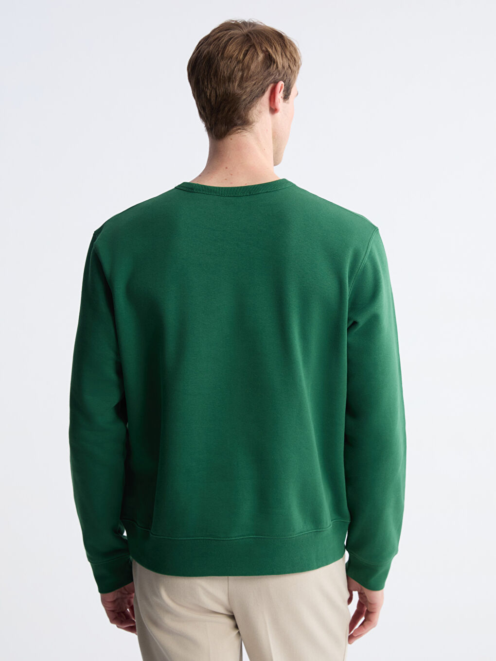 Yeşil Bisiklet Yaka Erkek Kalın Sweatshirt-3