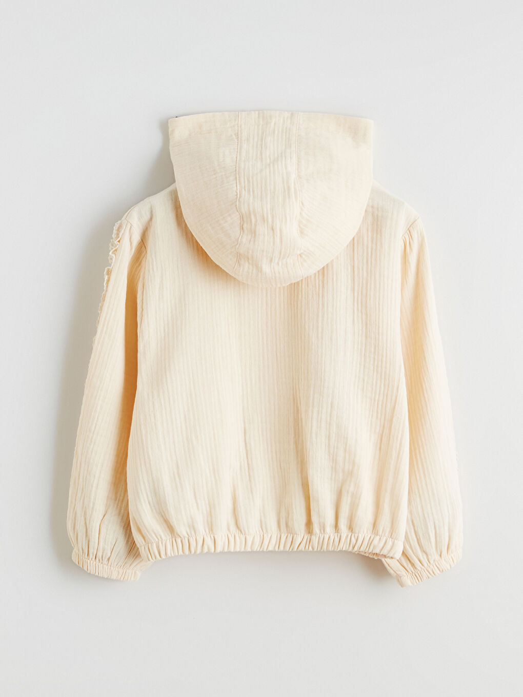 Bej Kapüşonlu Dantel Detaylı Kız Çocuk Ceket-2