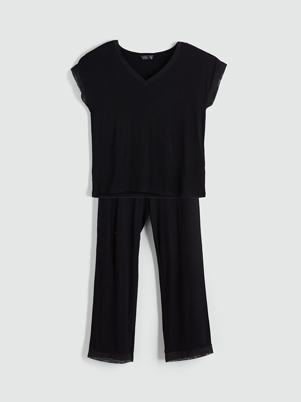 Siyah V Yaka Kadın Pijama Takımı-2