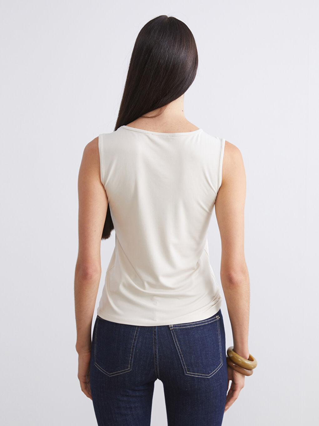 Bej Bisiklet Yaka Kadın Atlet-3