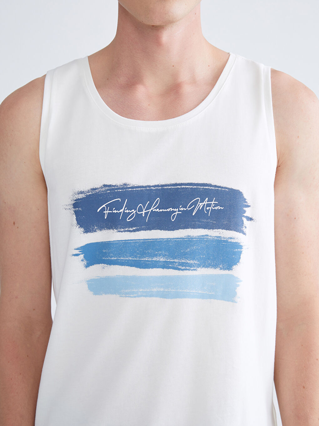 Ekru Bisiklet Yaka Baskılı Erkek Kolsuz Tişört-2