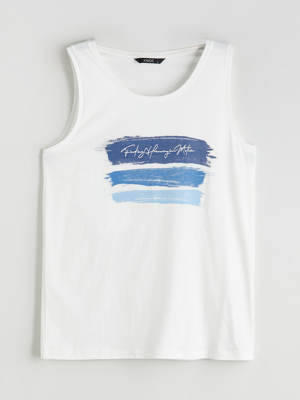 Ekru Bisiklet Yaka Baskılı Erkek Kolsuz Tişört-4