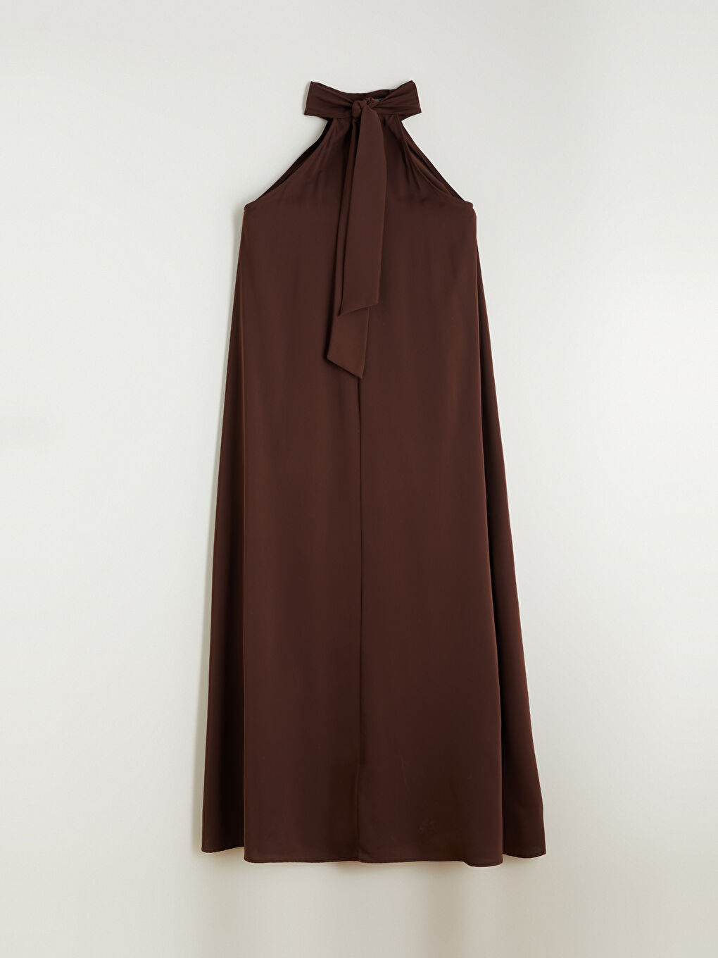 Kahverengi Halter Yaka Büzgülü Elbise-6