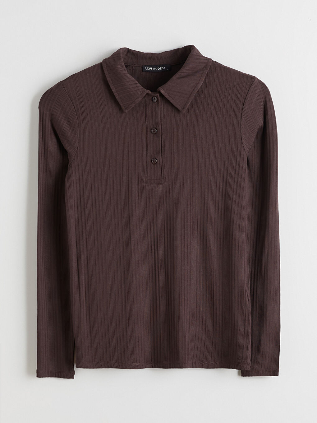 Kahverengi Polo Yaka Fitilli Kadın Tişört-4