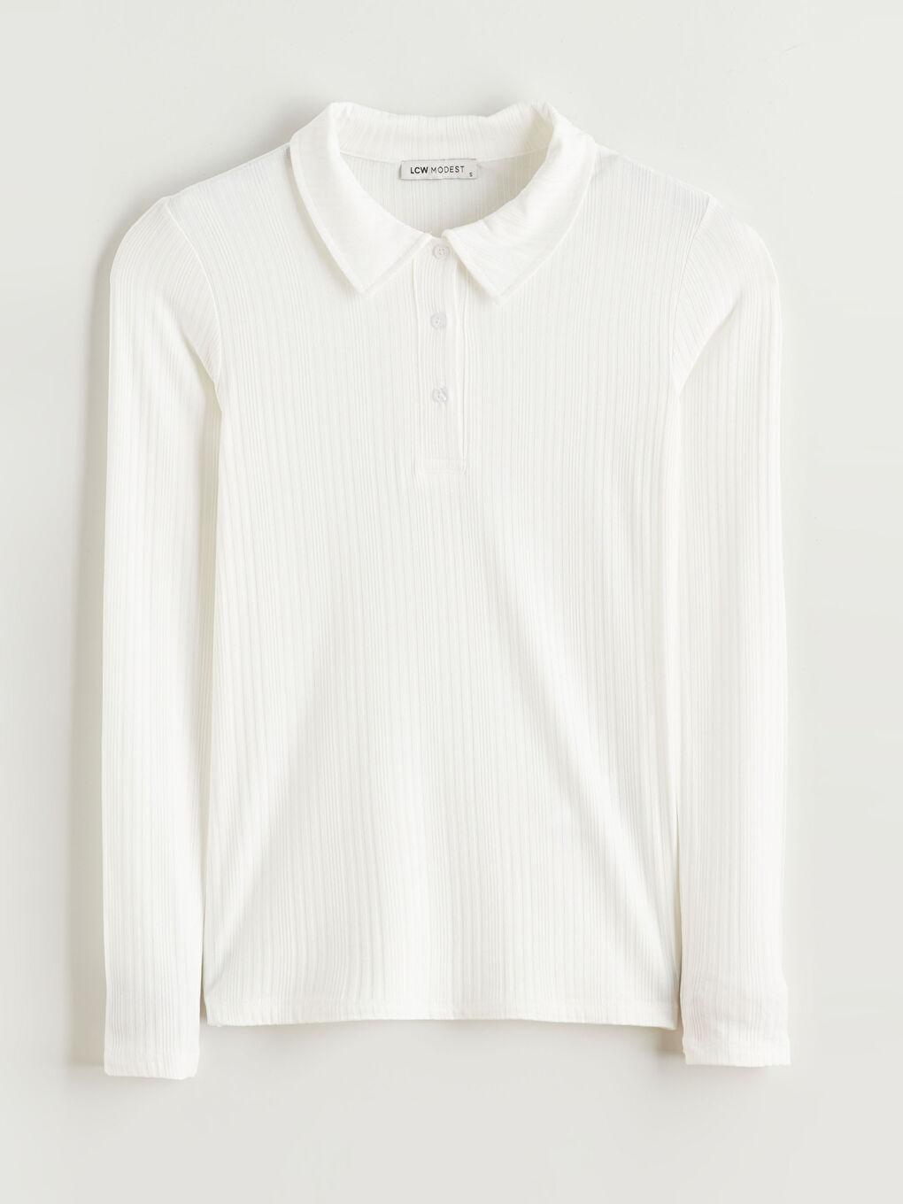 Ekru Polo Yaka Fitilli Kadın Tişört-4