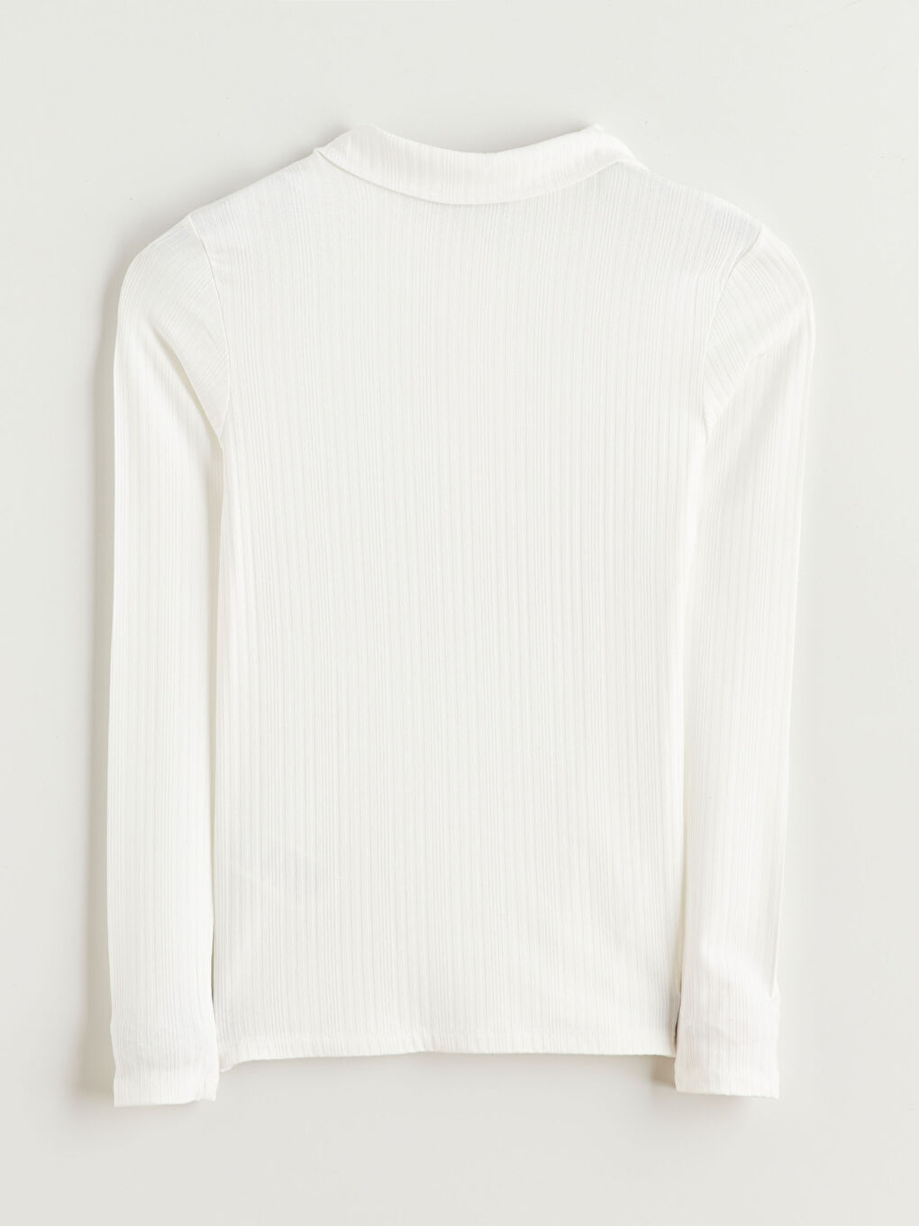 Ekru Polo Yaka Fitilli Kadın Tişört-5