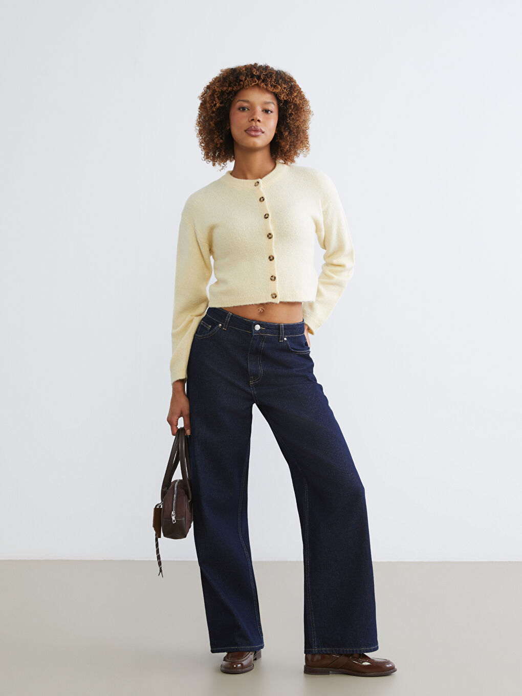 Sarı Bisiklet Yaka Kadın Triko Hırka-1