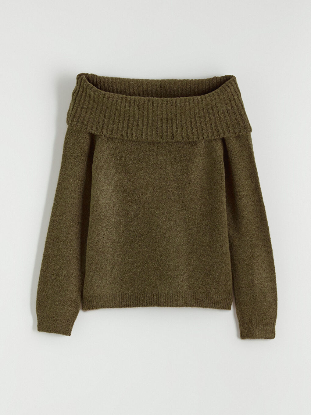 Haki Kayık Yaka Kadın Triko Kazak-4