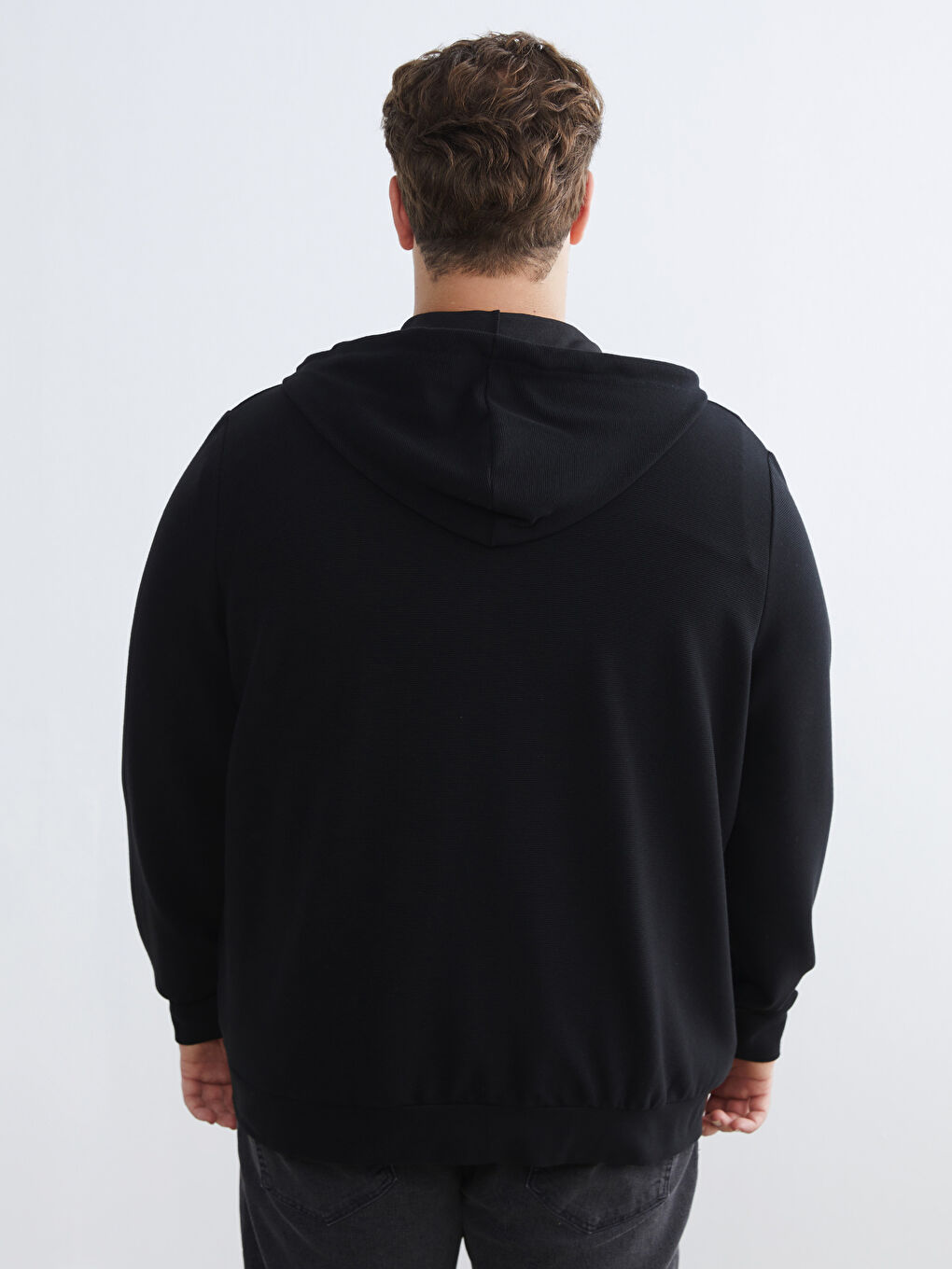 Siyah Standart Kalıp Kapüşonlu Erkek Fermuarlı Sweatshirt-3