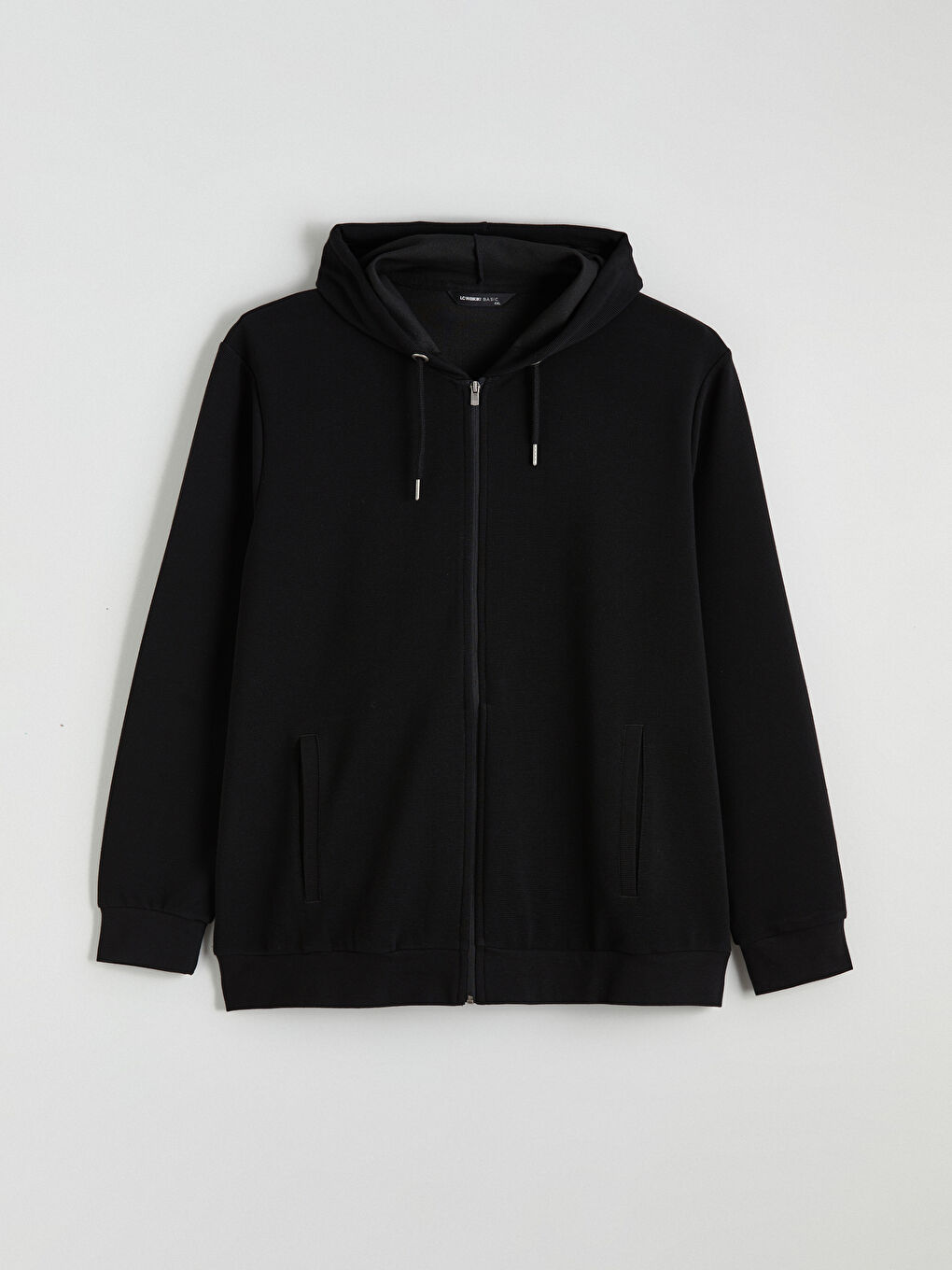 Siyah Standart Kalıp Kapüşonlu Erkek Fermuarlı Sweatshirt-4