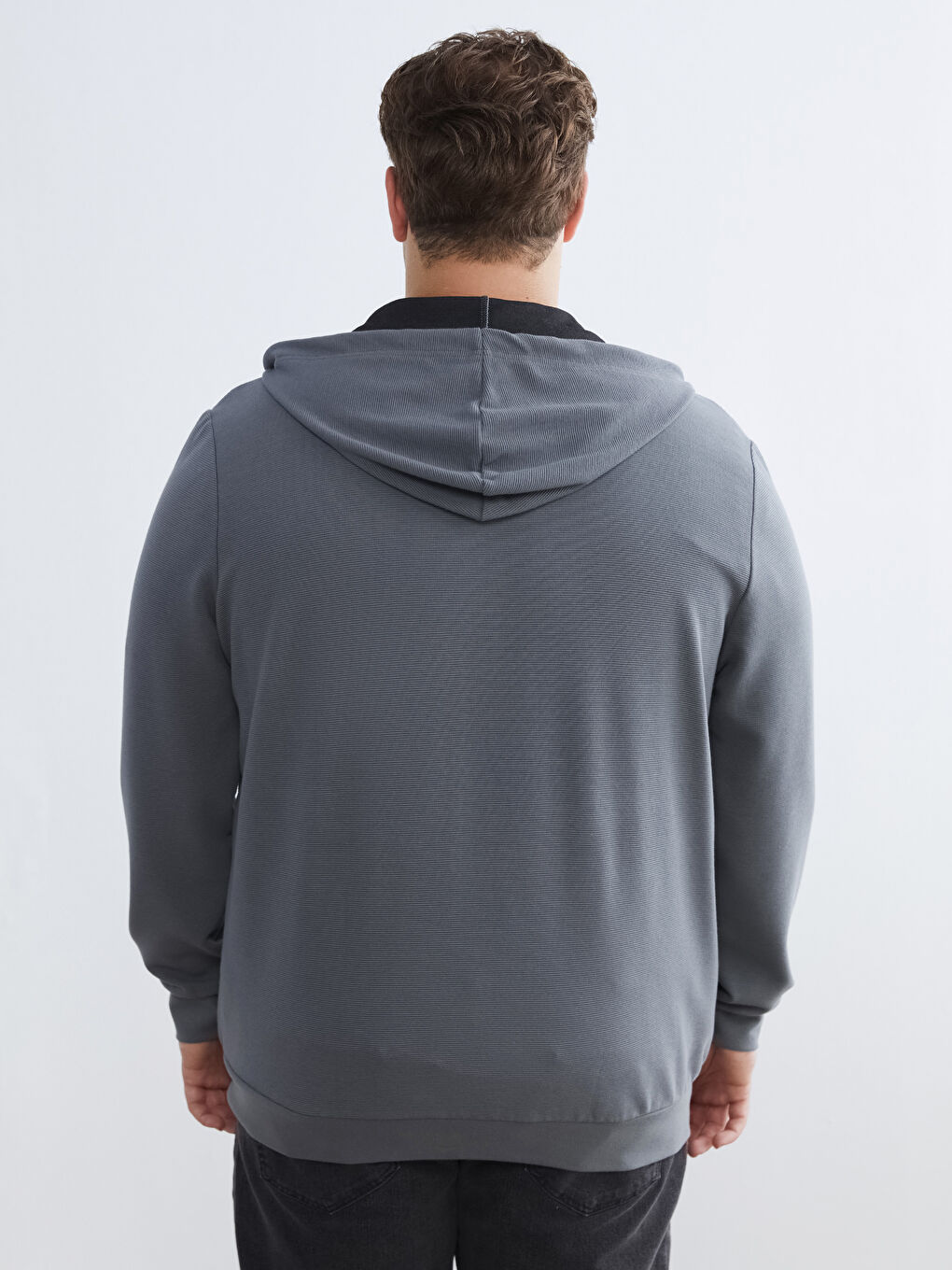 Gri Standart Kalıp Kapüşonlu Erkek Fermuarlı Sweatshirt-3