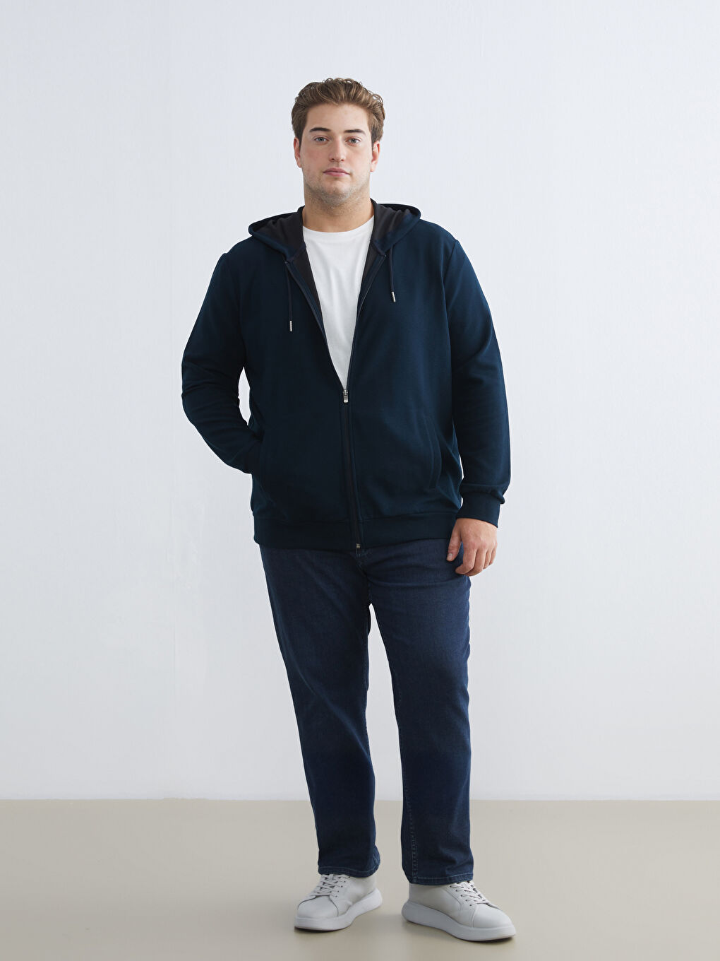 رجال سويت شيرت بسحاب بقبّ ذو طابع عادي-3