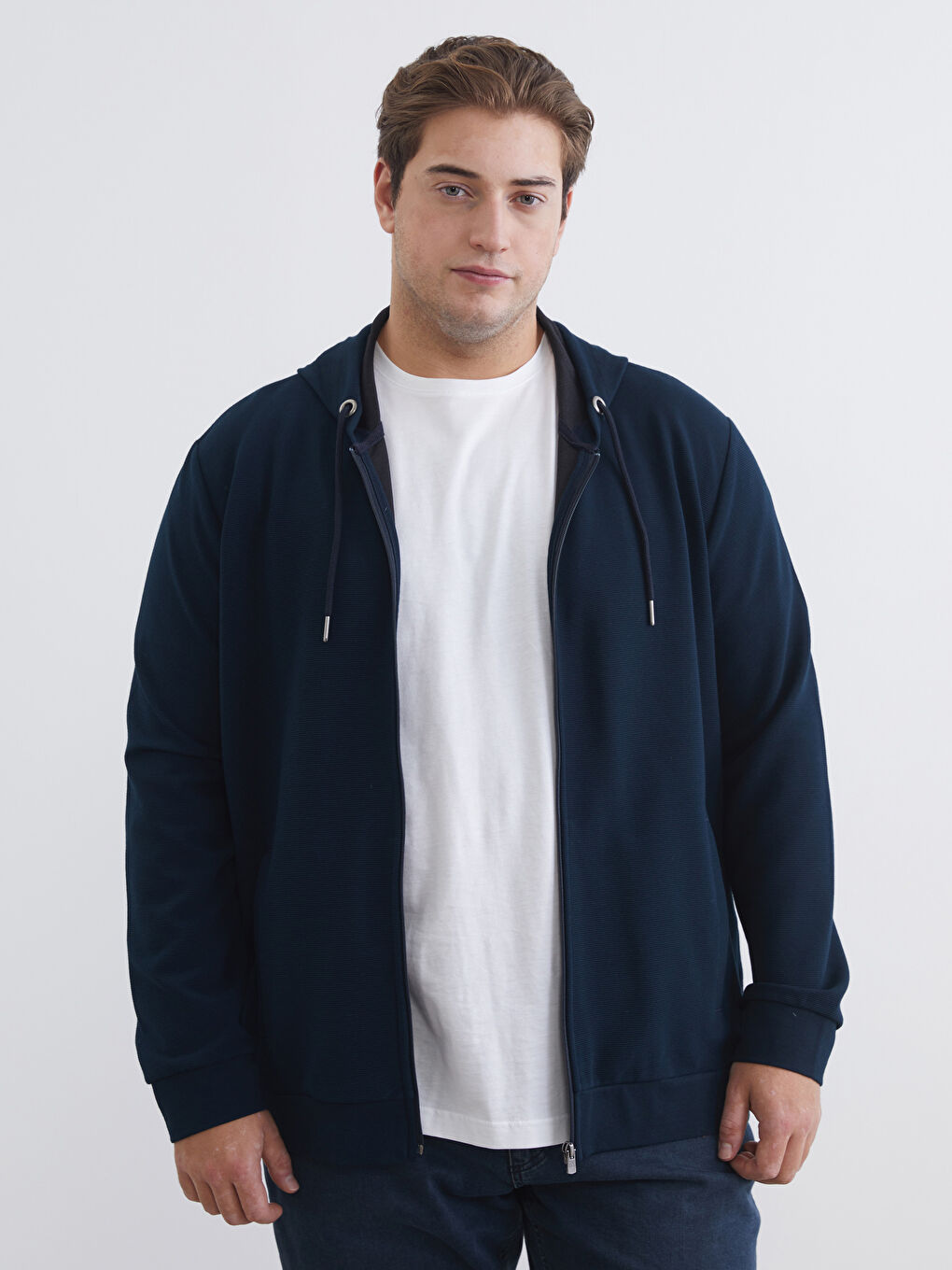 رجال سويت شيرت بسحاب بقبّ ذو طابع عادي-1