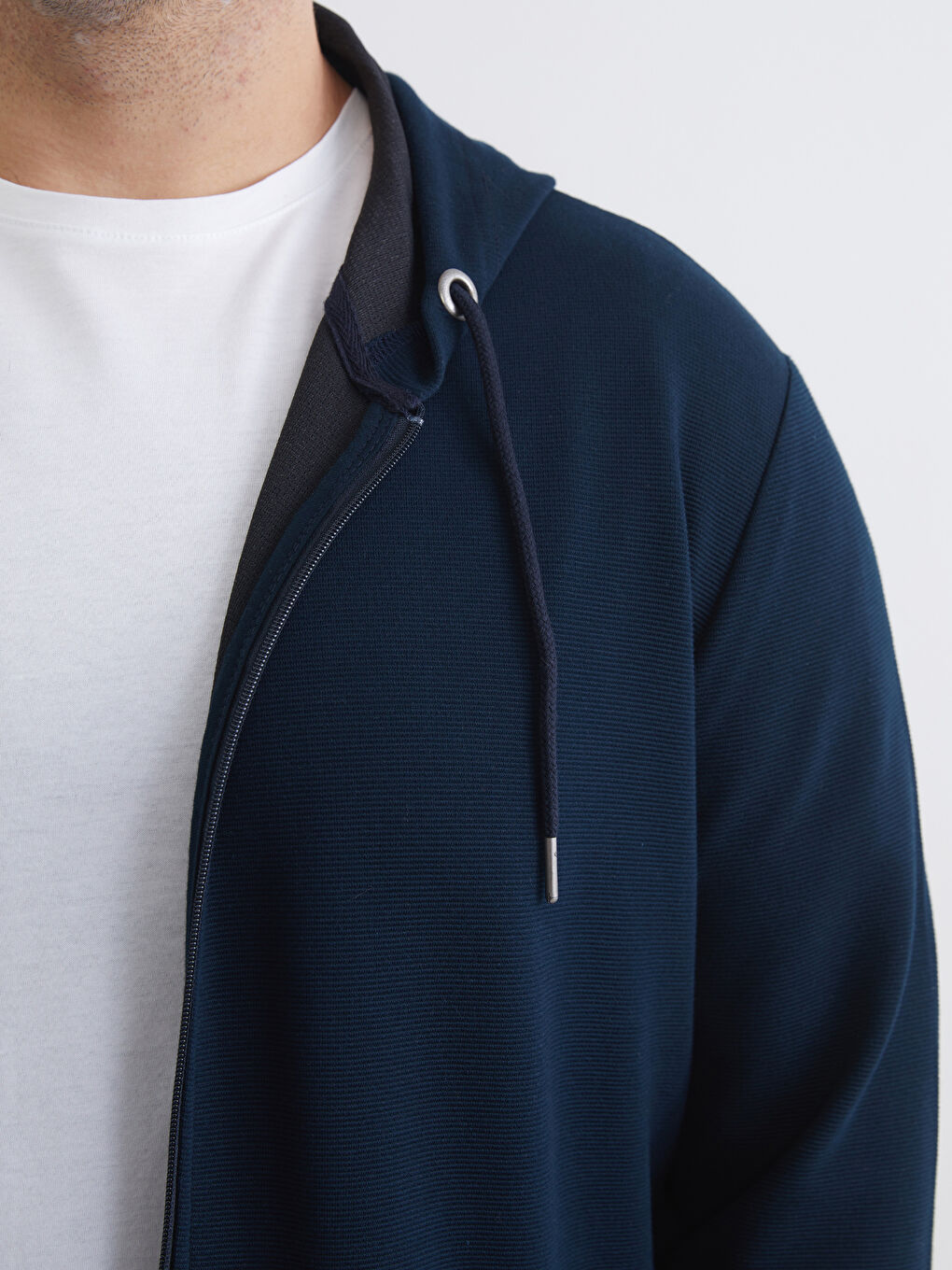 رجال سويت شيرت بسحاب بقبّ ذو طابع عادي-4