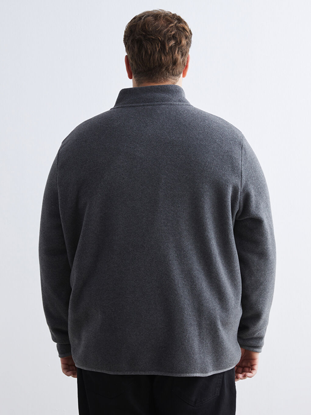 Gri Standart Kalıp Dik Yaka Polar Erkek Fermuarlı Sweatshirt-3