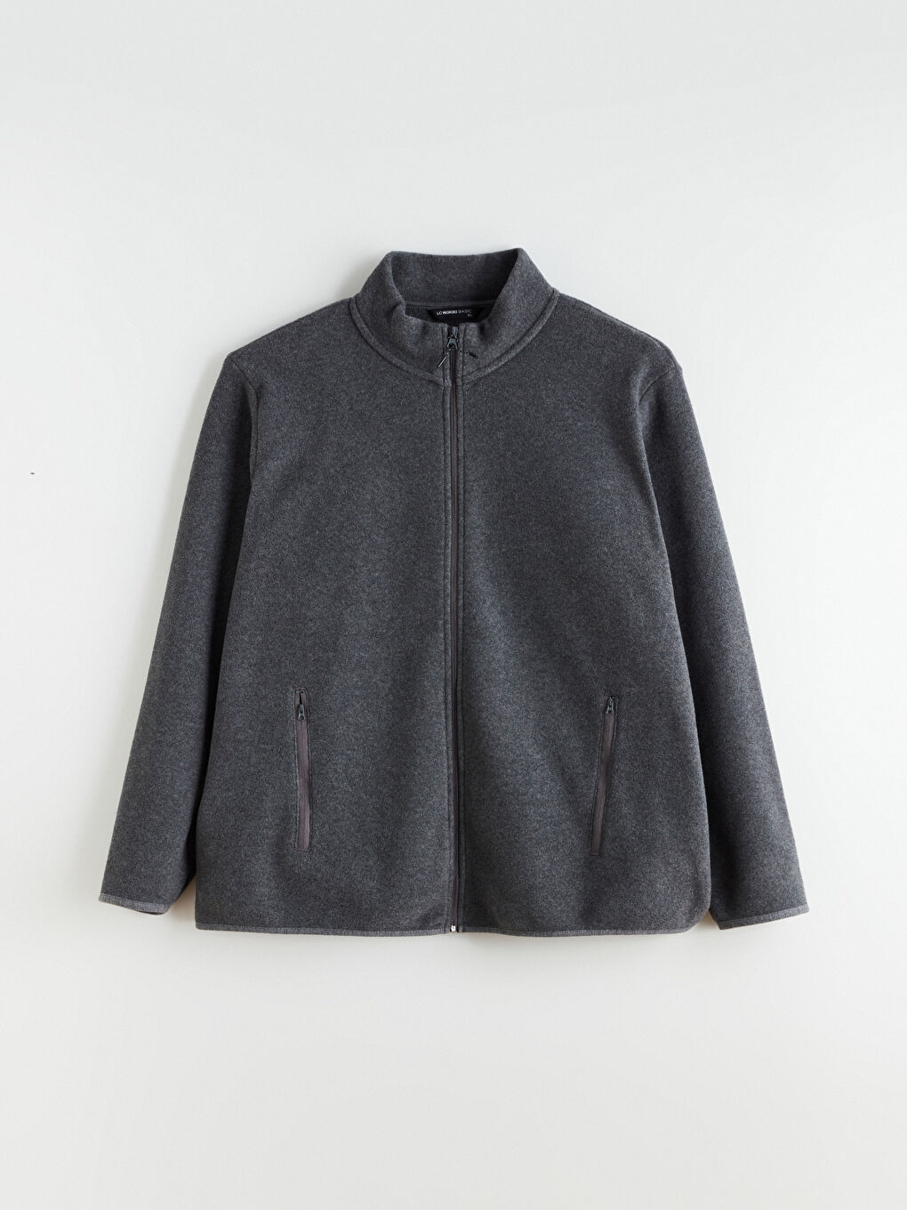 Gri Standart Kalıp Dik Yaka Polar Erkek Fermuarlı Sweatshirt-4