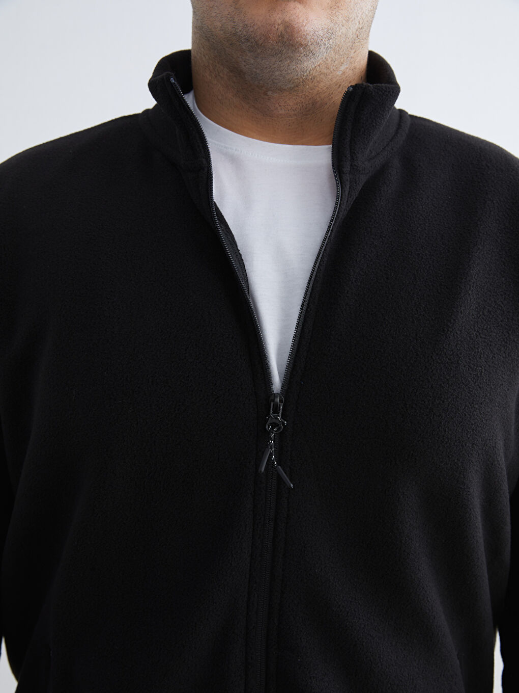 Siyah Standart Kalıp Dik Yaka Polar Erkek Fermuarlı Sweatshirt-4