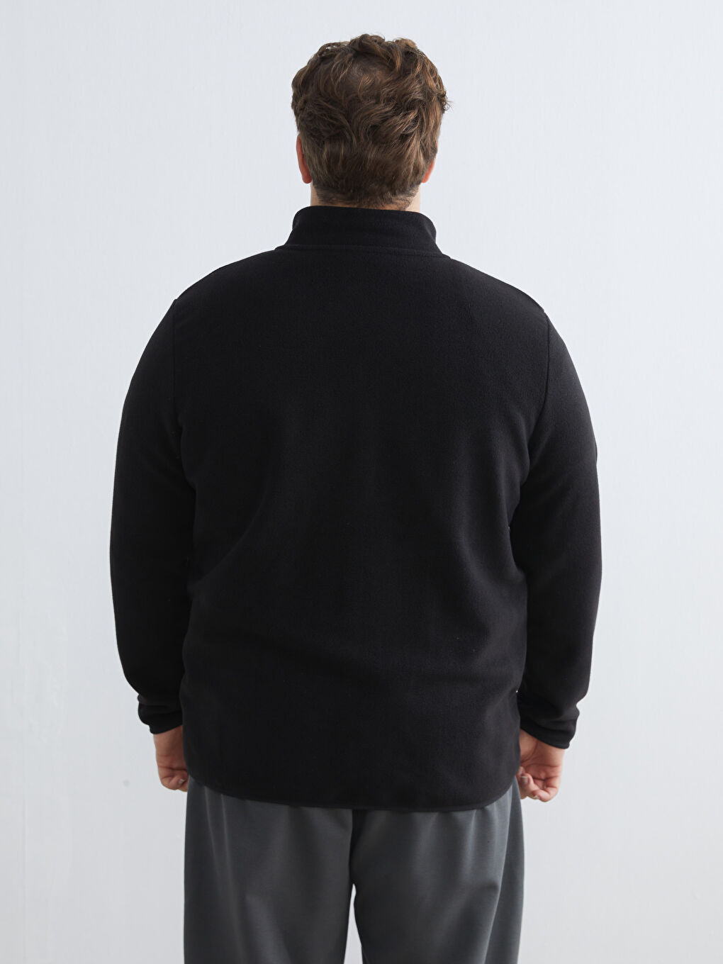 Siyah Standart Kalıp Dik Yaka Polar Erkek Fermuarlı Sweatshirt-6