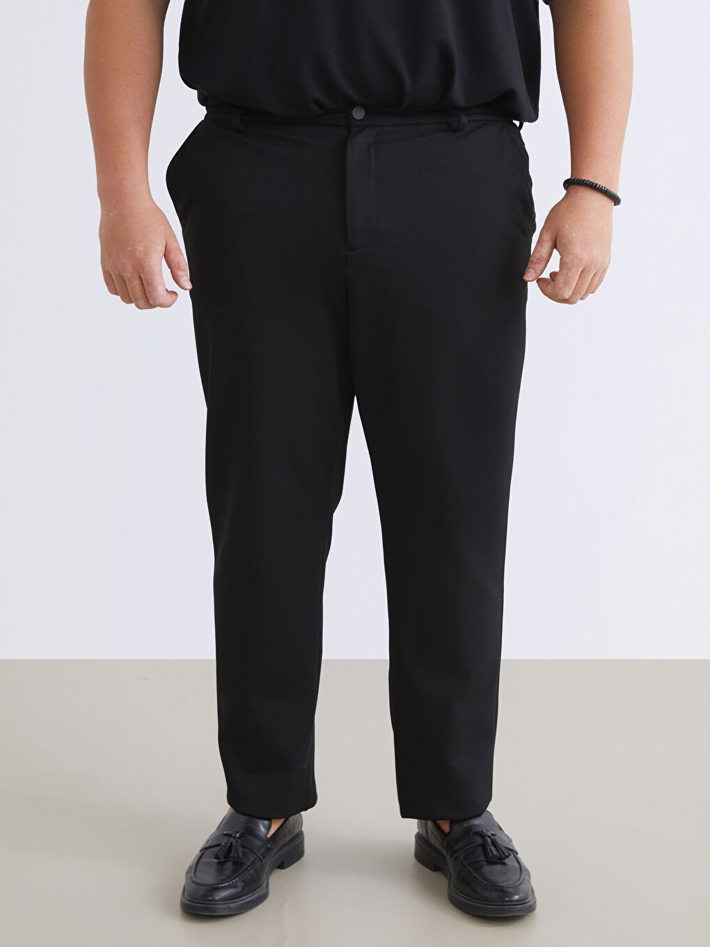 Siyah Büyük Beden Standart Kalıp Erkek Pantolon-1