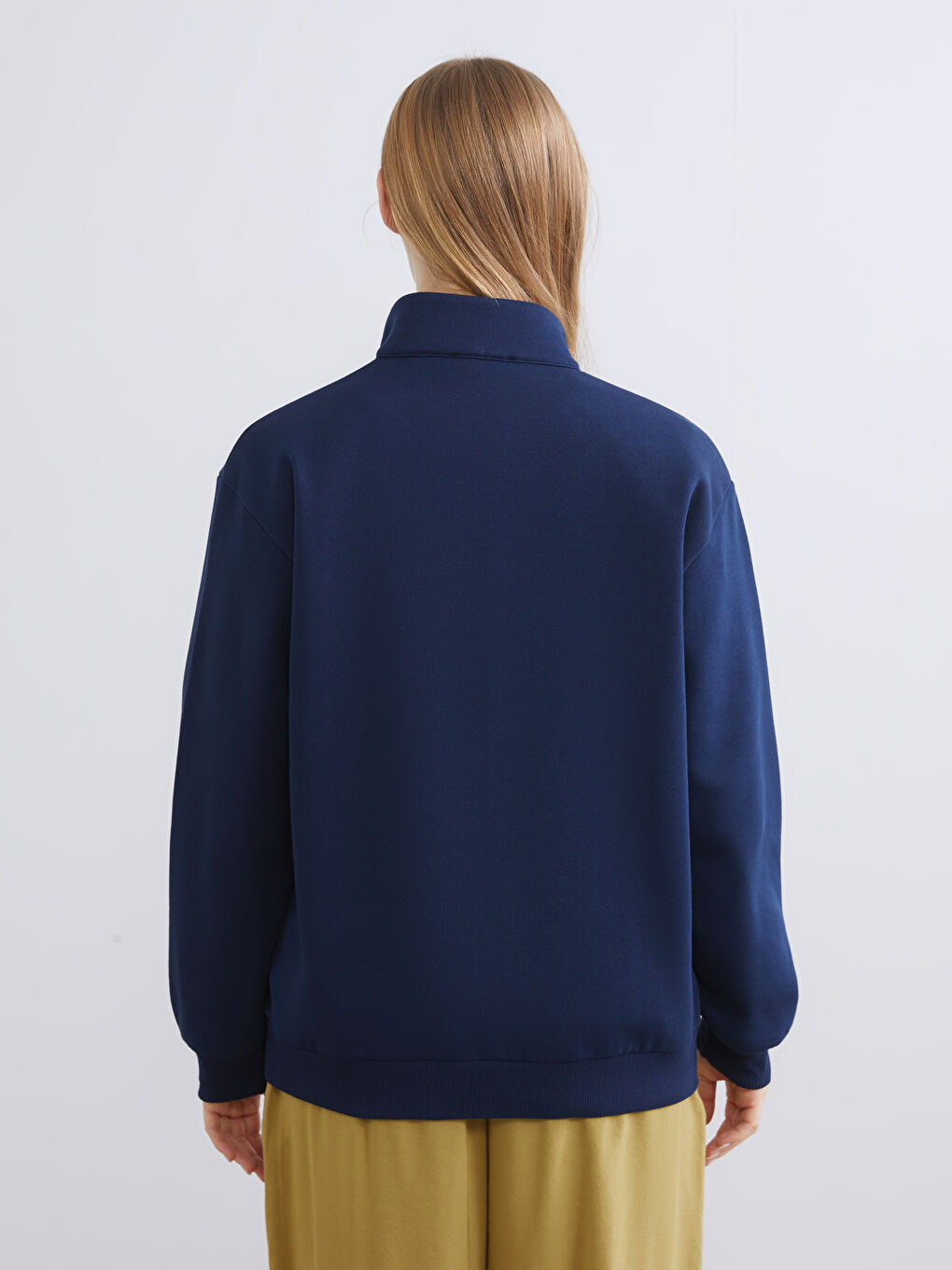 Lacivert Dik Yaka Baskılı Oversize Kadın Kalın Sweatshirt-3