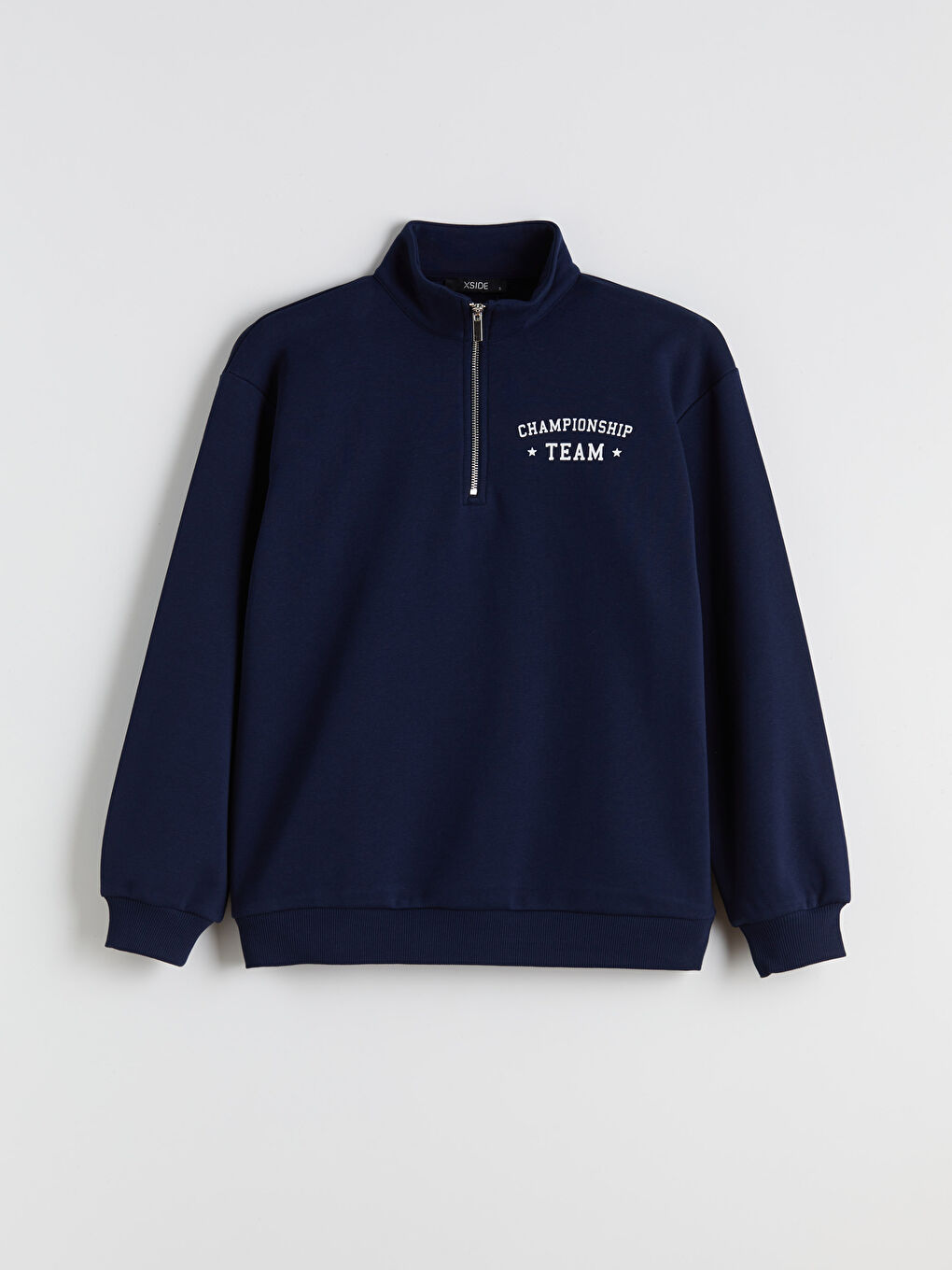 Lacivert Dik Yaka Baskılı Oversize Kadın Kalın Sweatshirt-4