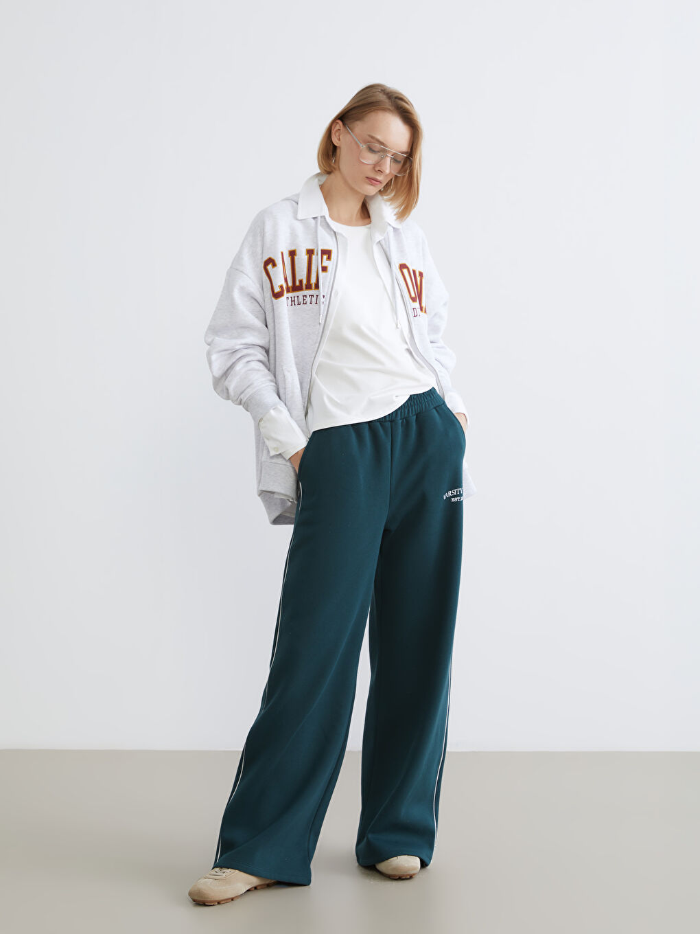 Yeşil Varsity Team Nakışlı Kadın Eşofman Altı