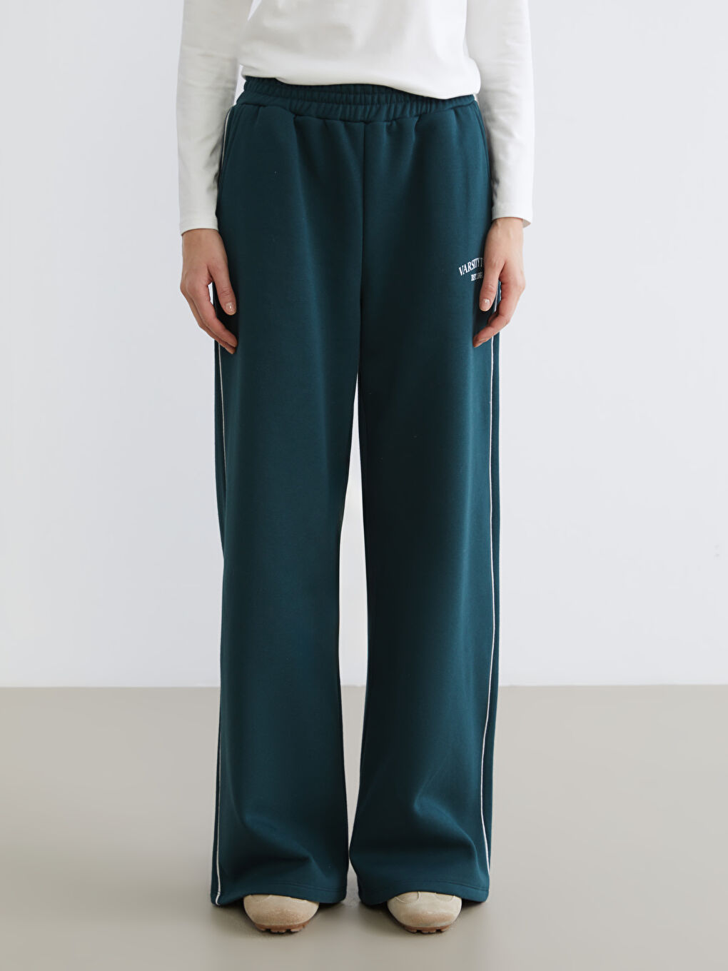 Yeşil Varsity Team Nakışlı Kadın Eşofman Altı-1