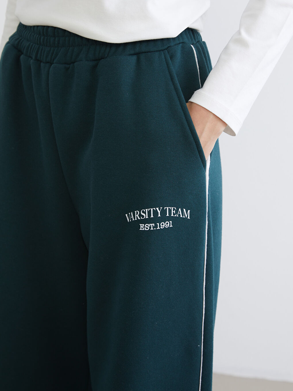 Yeşil Varsity Team Nakışlı Kadın Eşofman Altı-2