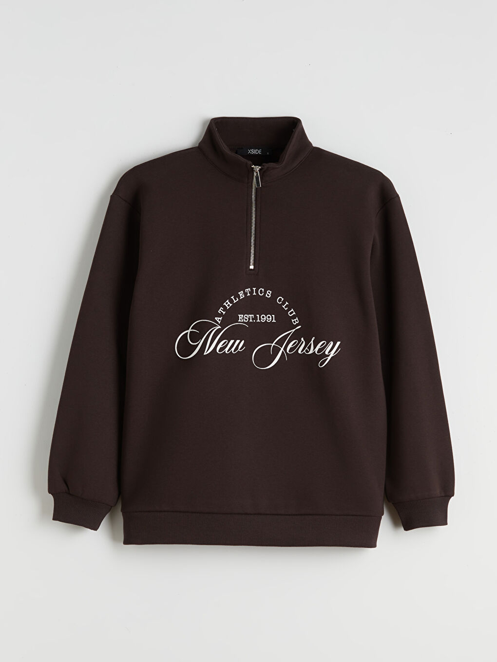 Kahverengi New Jersey Baskılı Oversize Kadın Kalın Sweatshirt-4