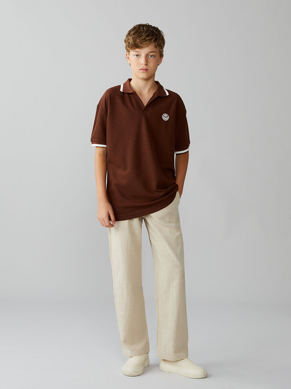 Turuncu Polo Yaka Erkek Çocuk Tişört-1