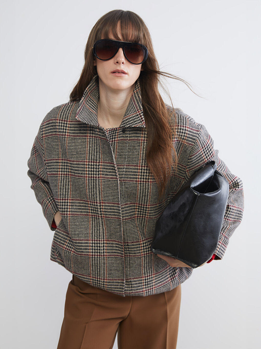 Collared Neck Herringbone Patterned Women's Cachet Jacket-1