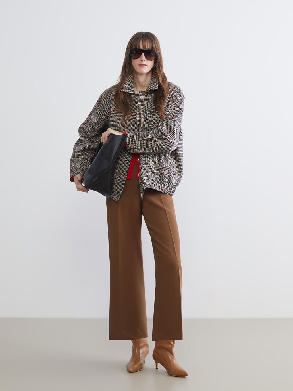 Collared Neck Herringbone Patterned Women's Cachet Jacket-2