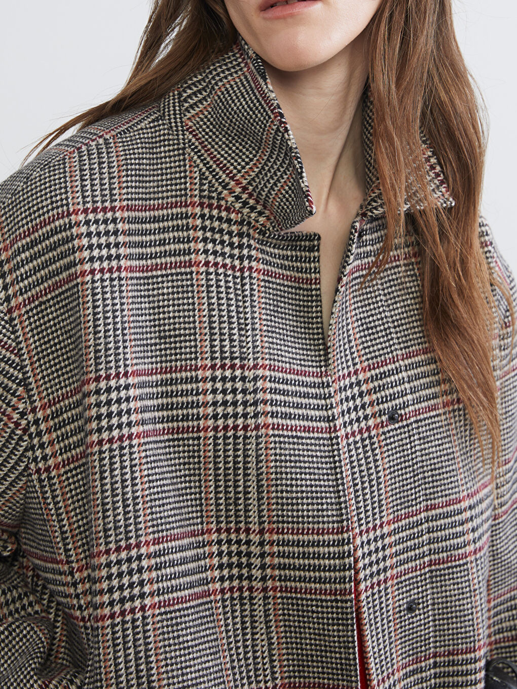Collared Neck Herringbone Patterned Women's Cachet Jacket-4